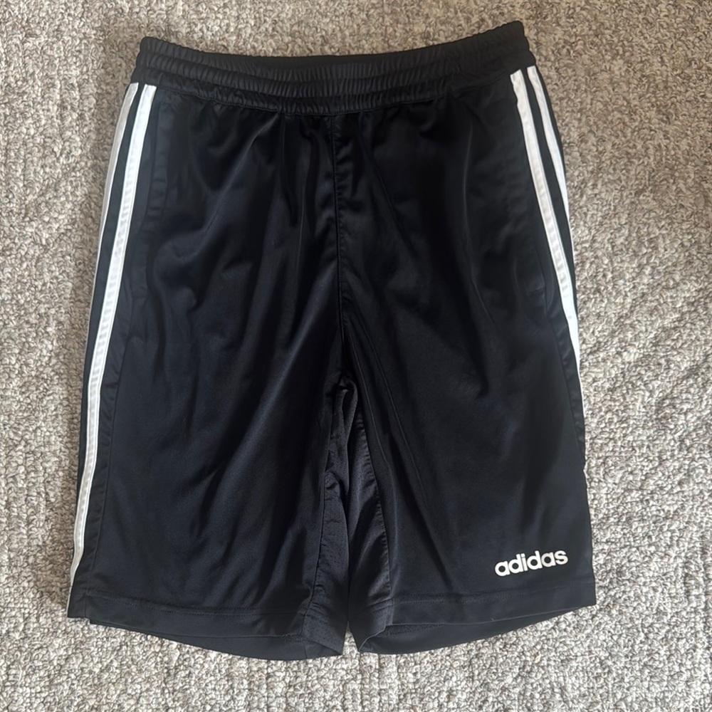 Adidas Men's Black Shorts with White Stripes